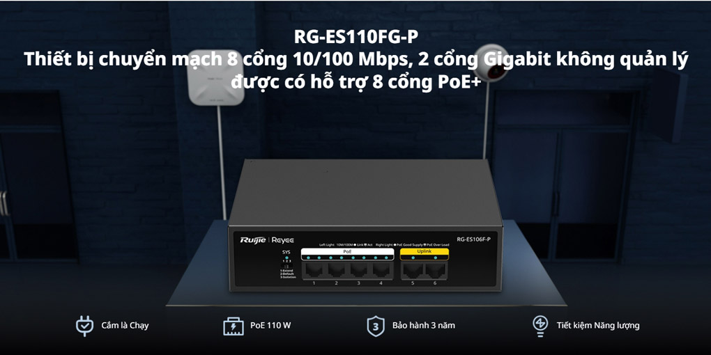Switch Reyee 8 port 100M POE RG-ES110FG-P