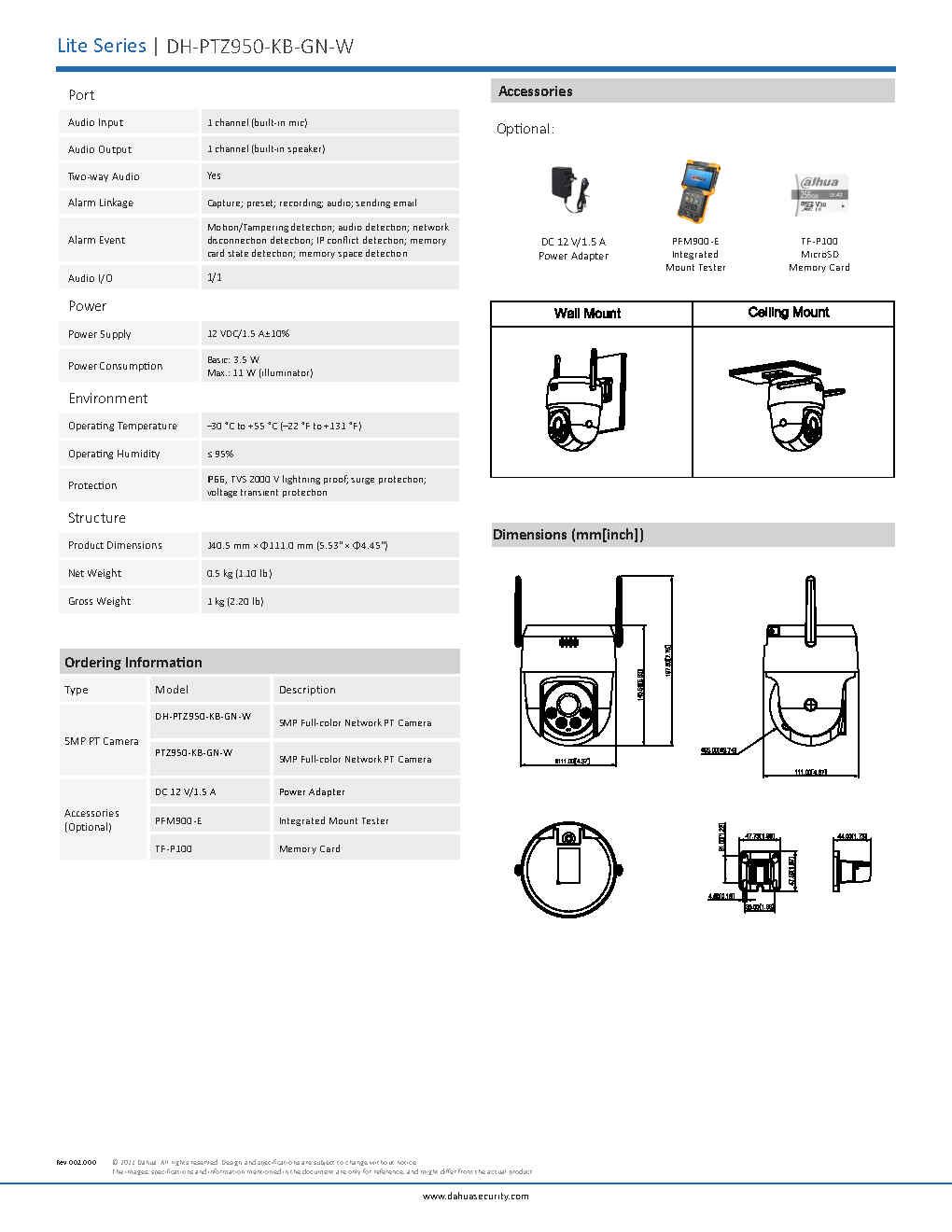 Camera PTZ Dahua 5MP DH-PTZ950-KB-GN-W full color