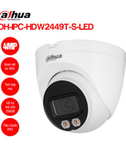 Camera IP 4MP Dome DAHUA DH-IPC-HDW2449T-S-LED– Độ phân giải 4 MP (2688× 1520)@20 fps – Chuẩn nén hình ảnh H.265+/H.264+ – Ống kính cố định 2.8mm – Tầm xa đèn led 30m – Chống ngược sáng WDR(120dB) – Tích hợp mic – Hỗ trợ khe cắm thẻ nhớ lên đến 256GB – Tiêu chuẩn IP67 – Chất liệu vỏ kim loại + nhựa. Có đế lắp đặt nhanh