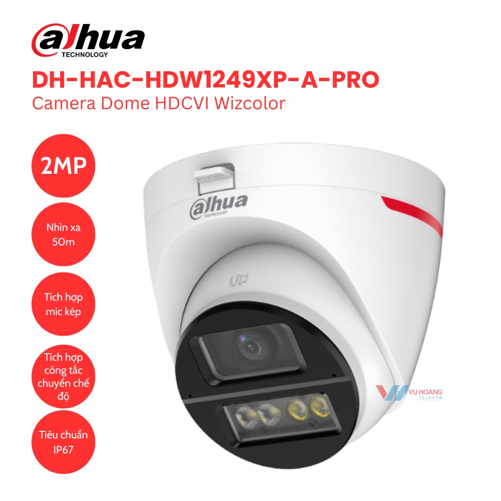 Camera Dome HDCVI Wizcolor 2MP Dahua DH-HAC-HDW1249XP-A-PRO 1 Camera Dome HDCVI Wizcolor 2MP Dahua DH-HAC-HDW1249XP-A-PRO