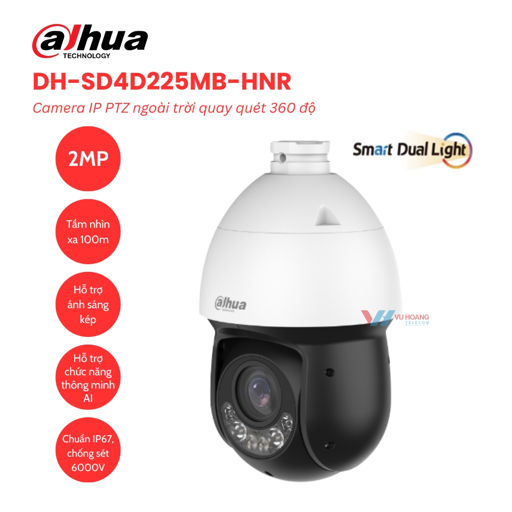 Camera IP PTZ 2MP ngoài trời quay quét DAHUA DH-SD4D225MB-HNR 1 Camera IP PTZ 2MP ngoài trời quay quét DAHUA DH-SD4D225MB-HNR