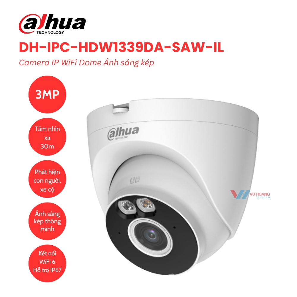 Camera WiFi Dome Ánh sáng kép 3MP DAHUA DH-IPC-HDW1339DA-SAW-IL 1 Camera WiFi Dome Ánh sáng kép 3MP DAHUA DH-IPC-HDW1339DA-SAW-IL