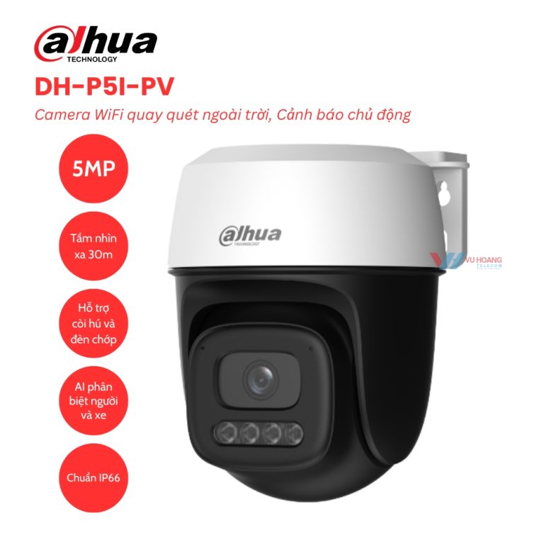 Camera WiFi quay quét ngoài trời 5MP DAHUA DH-P5I-PV