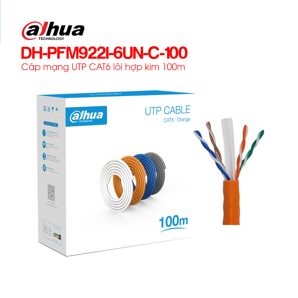 Cáp mạng UTP CAT.6 lõi hợp kim 100m DAHUA DH-PFM922I-6UN-C-100 1 Cáp mạng UTP CAT.6 lõi hợp kim 100m DAHUA DH-PFM922I-6UN-C-100