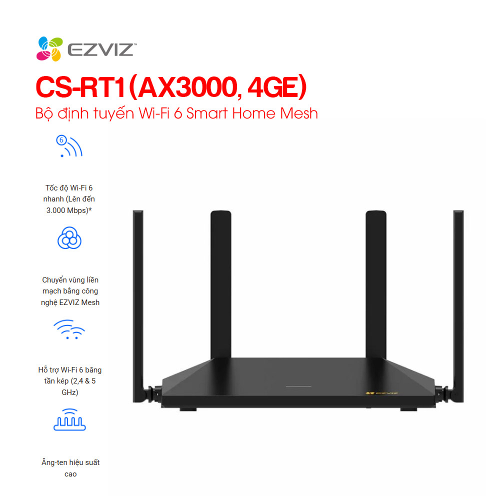 Router 1800Mps WiFi 6 EZVIZ CS-RT1 (AX3000, 4GE) 1 Router 1800Mps WiFi 6 EZVIZ CS-RT1 (AX3000, 4GE)